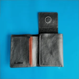 3 Fold Compact Leather Wallet for Men Black